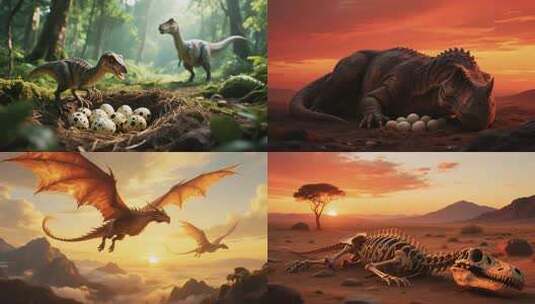多维度的恐龙主题场景插画高清在线视频素材下载
