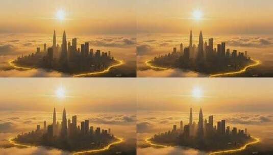 城市云海日出航拍素材高清在线视频素材下载