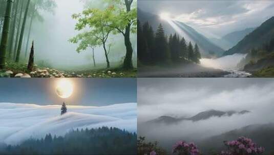 云海日出下的自然风光合集高清在线视频素材下载