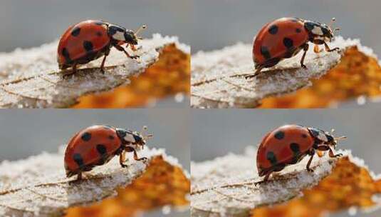 霜降瓢虫冰霜生态微距特写视频高清在线视频素材下载