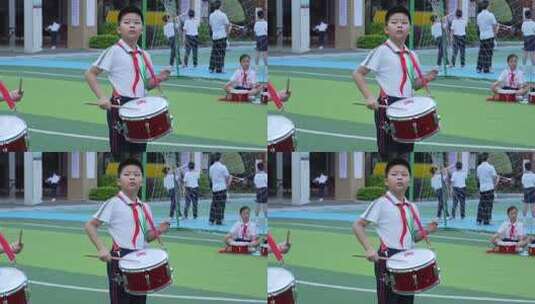 小学生校园敲鼓演奏素材高清在线视频素材下载