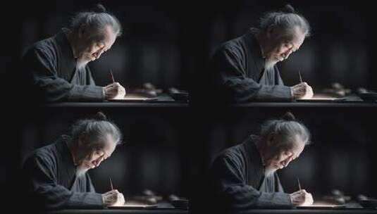 书法家专注创作水墨国画高清在线视频素材下载