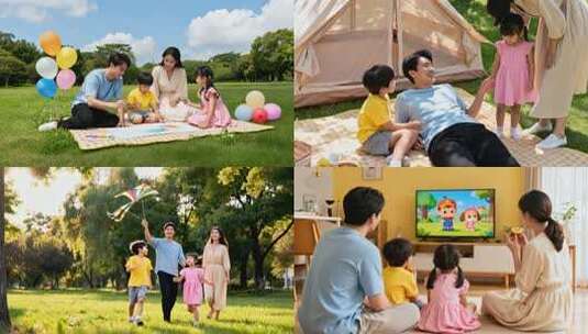 温馨家庭幸福一家人户外童年陪伴成长ai素高清在线视频素材下载