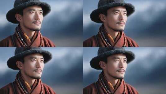 东方男子身着传统服饰眺望远方高清在线视频素材下载