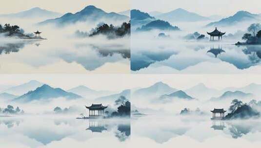 山水间中式亭子风景画面高清在线视频素材下载