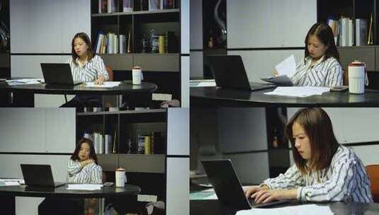 女创业者加班熬夜通宵工作疲惫工作高清在线视频素材下载