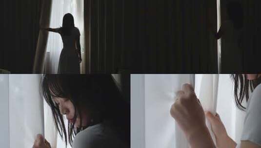 清晨第一缕阳光 拉开窗帘高清在线视频素材下载