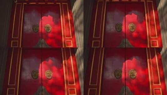 北京胡同大门双头狮子门扣高清在线视频素材下载
