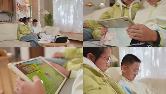 青少年孩子玩电子产品玩平板预防视力高清在线视频素材下载