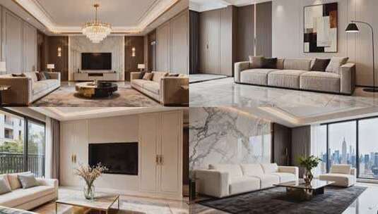 轻奢现代简约客厅设计 高端住宅室内装修高清在线视频素材下载