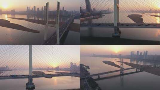 八一大桥夕阳下交通景象高清在线视频素材下载