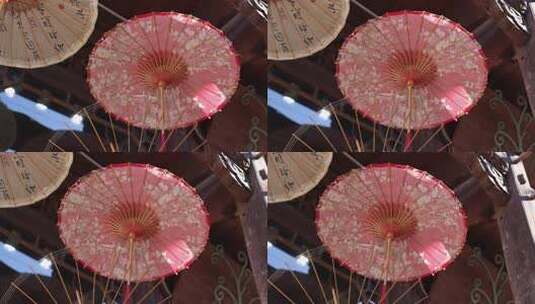 传统油纸伞成品展示高清在线视频素材下载