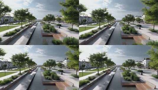 城市生态景观水渠绿化设计高清在线视频素材下载