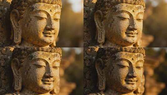 阳光洒在佛像上禅意宁静宗教信仰场景高清在线视频素材下载