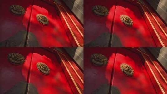 北京胡同大门双头狮子门扣高清在线视频素材下载