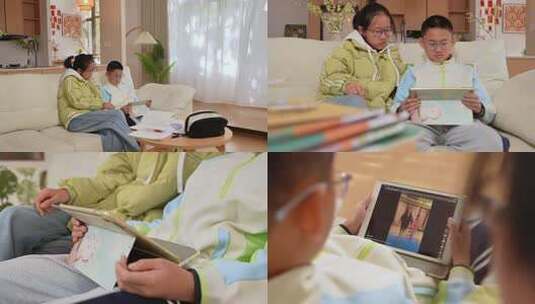 小朋友居家玩平板电脑高清在线视频素材下载