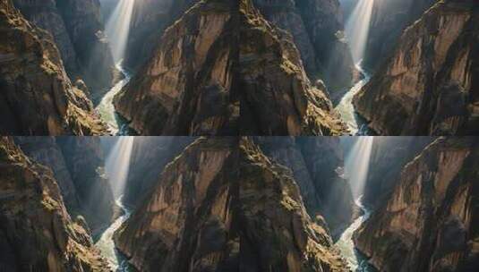 峡谷河流阳光照射景观高清在线视频素材下载