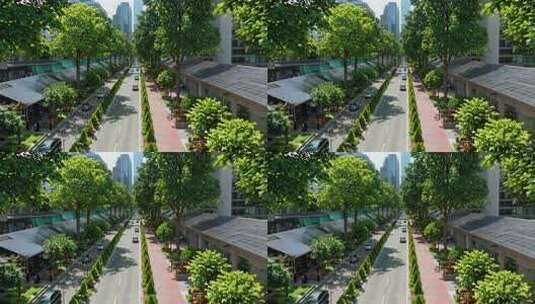 城市街道绿树成荫车流景观高清在线视频素材下载