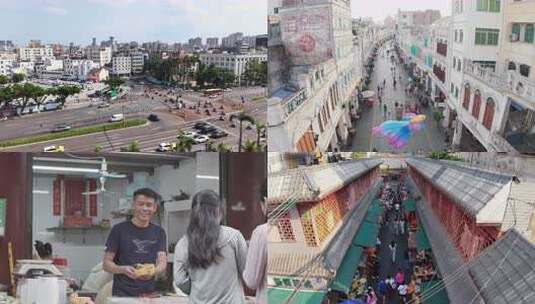 海口骑楼老街人文市井生活高清在线视频素材下载