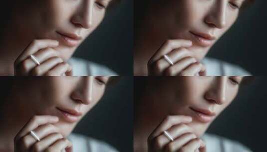 精致女性佩戴极简风格银戒指高清在线视频素材下载