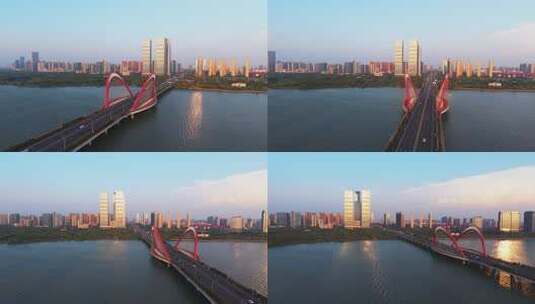 江西南昌艾溪湖大桥商务区CBD城市天际线高清在线视频素材下载