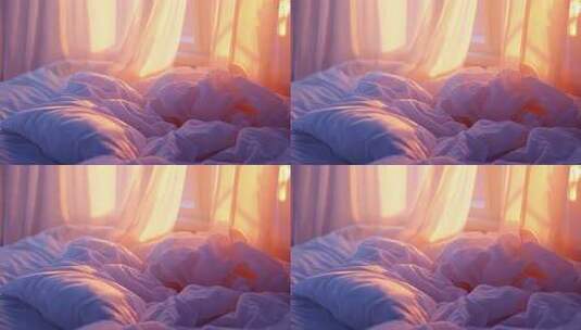 晨光下的凌乱床铺高清在线视频素材下载