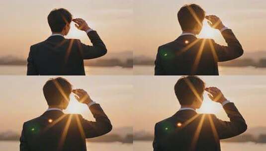 西装男子逆光眺望远方高清在线视频素材下载