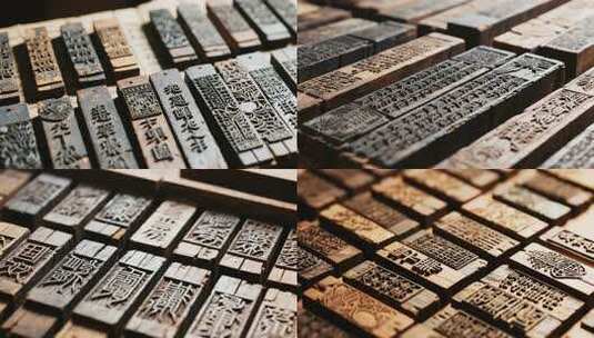 传统雕刻活字印刷木块高清在线视频素材下载