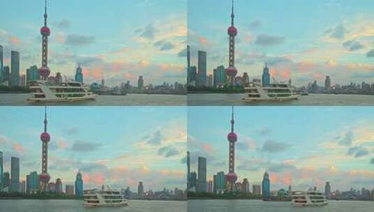 上海浦东新区陆家嘴黄浦江傍晚邮轮游轮游船高清在线视频素材下载