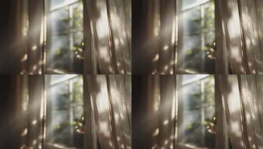 室内窗户透过阳光与窗帘画面高清在线视频素材下载