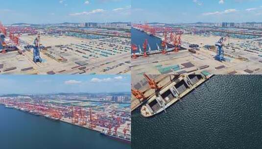 港口货船停靠海面航拍素材高清在线视频素材下载