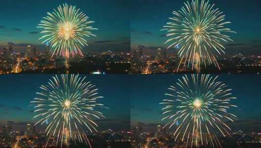 城市夜空绽放的绚烂烟花高清在线视频素材下载