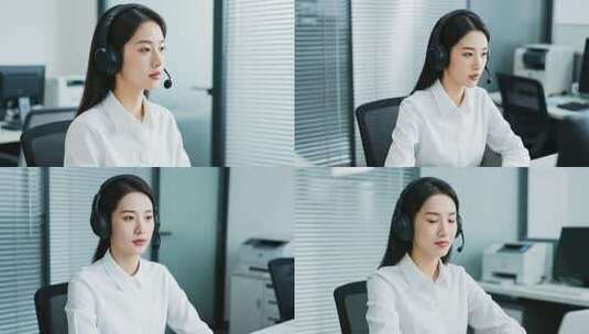 办公室戴耳机工作的女性高清在线视频素材下载