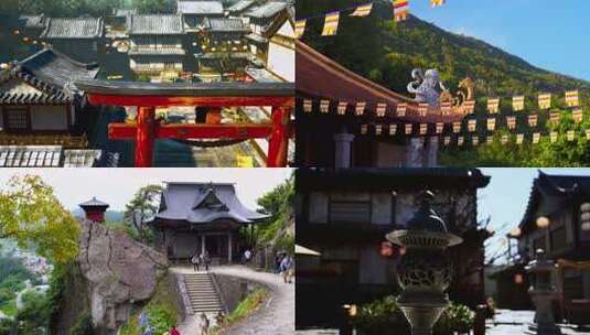 日本 东京庙宇屋顶与彩色经幡景观高清在线视频素材下载