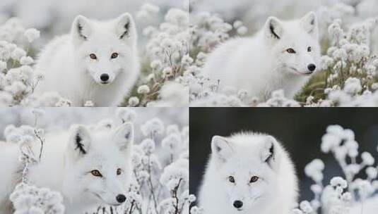 雪地中的白色狐狸特写高清在线视频素材下载