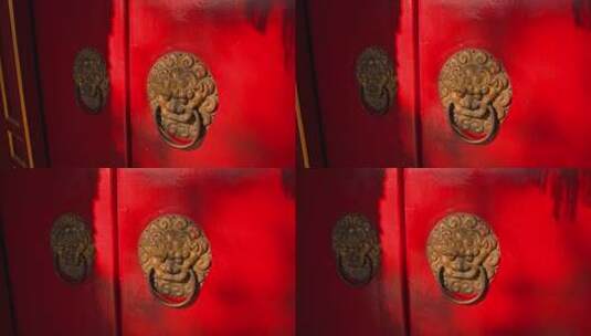 北京胡同大门双头狮子门扣高清在线视频素材下载