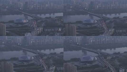 沈阳盛京大剧院 航拍灰片高清在线视频素材下载