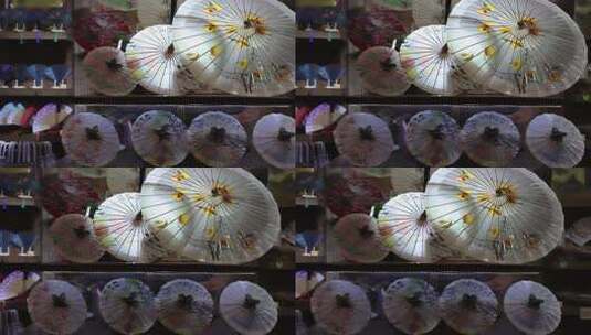 传统油纸伞成品展示高清在线视频素材下载
