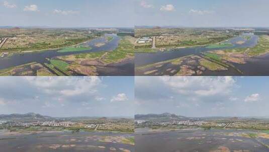 东平河流湿地自然风光航拍素材高清在线视频素材下载