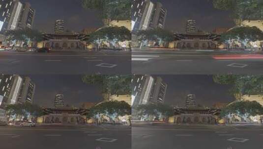 静安寺正门夜晚大全景延时高清在线视频素材下载