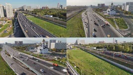 俄罗斯公路铁路交通航拍高清在线视频素材下载