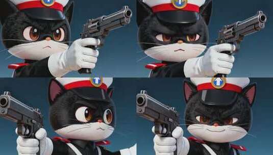 黑猫警长持枪特写高清在线视频素材下载