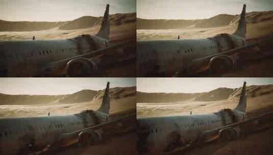 沙漠中被遗弃的粉碎飞机高清在线视频素材下载