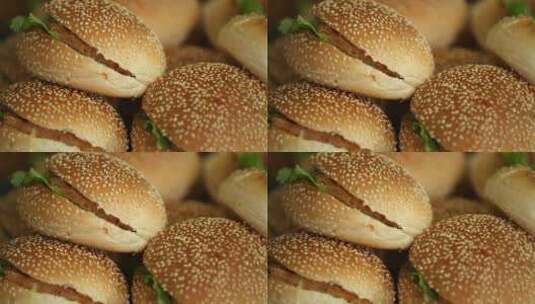 食物 汉堡包 快餐食品 变焦镜头高清在线视频素材下载