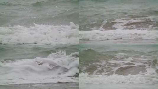 海浪冲击海滩溅起水花高清在线视频素材下载