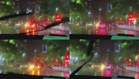 城市夜晚车窗外下雨，霓虹闪烁高清在线视频素材下载