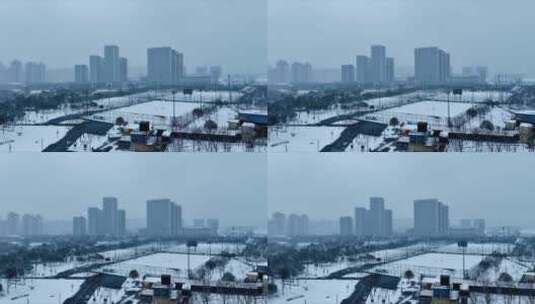 航拍银装素裹城市雪景长沙雪景高清在线视频素材下载