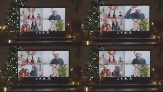 圣诞节朋友们在进行视频通话高清在线视频素材下载