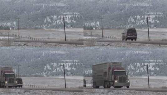 运送牲畜的卡车在路上行驶高清在线视频素材下载