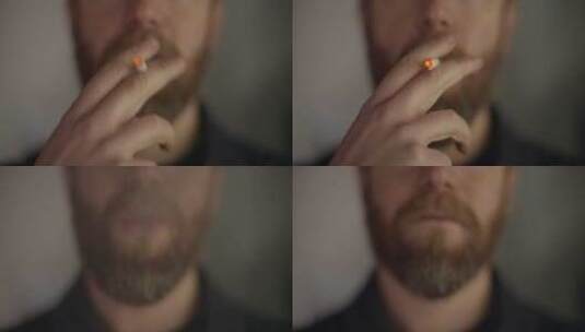 男子吸烟特写高清在线视频素材下载